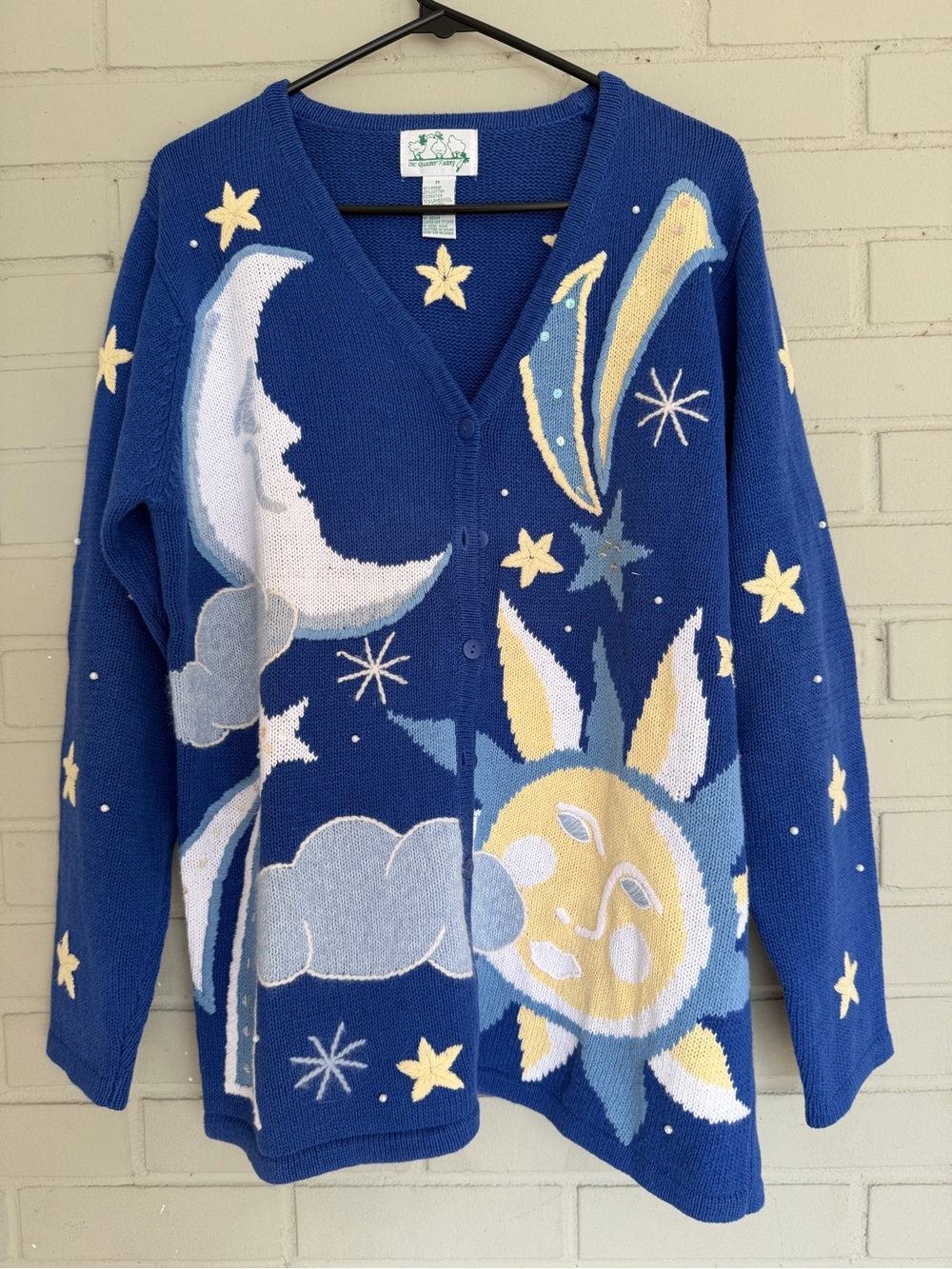 Vintage The Quacker Factory Celestial Sun & Moon Button-Up Cardigan Sweater